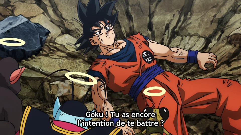 Goku assis dans les débris chez Kaïo, à 02:00
